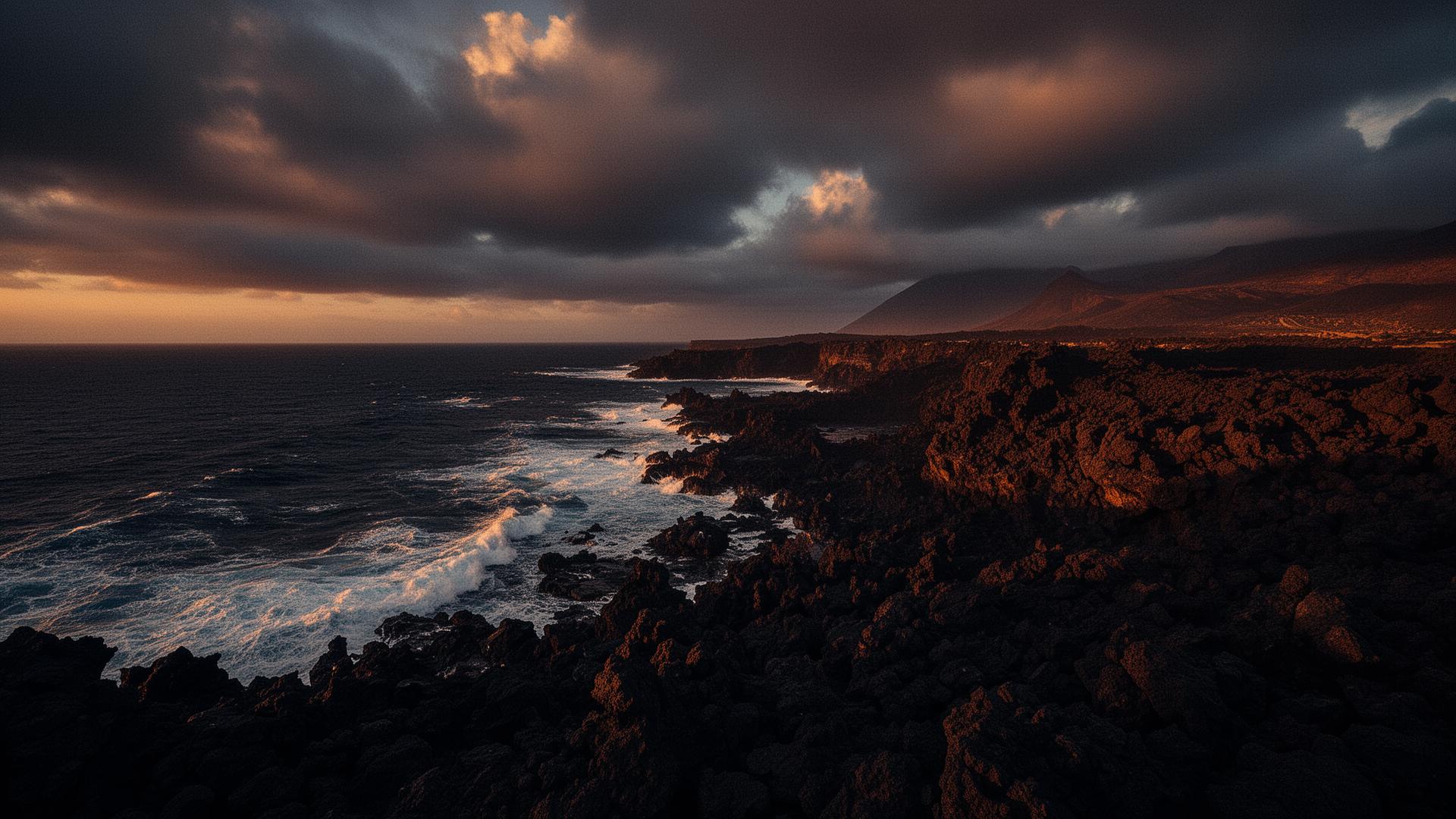 Costa vulcanica di Tenerife al tramonto